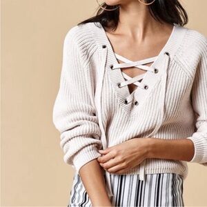 Kendall & Kylie Gray Crew Neck Sweater with Lace-Up Detail